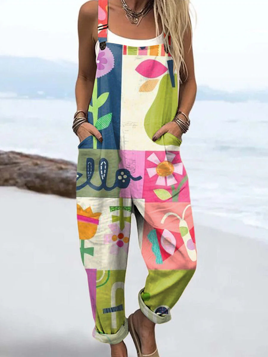 Mono Casual de Pierna Ancha con Estampado Geométrico Colorido