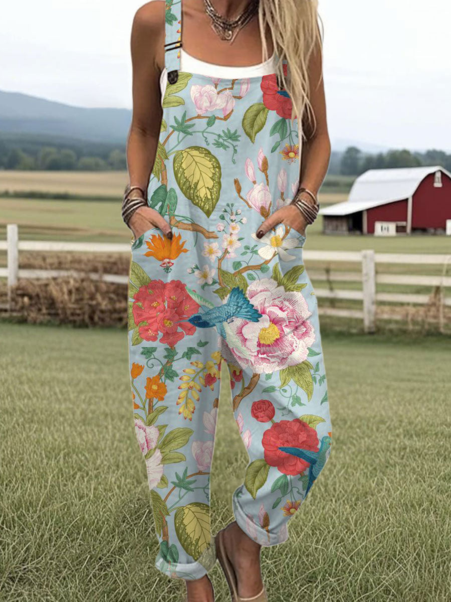 Mono Floral Retro de Pierna Ancha para Mujer