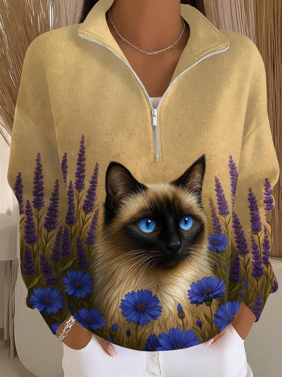 Valentina – Sudadera Casual con Arte de Gato para Mujeres