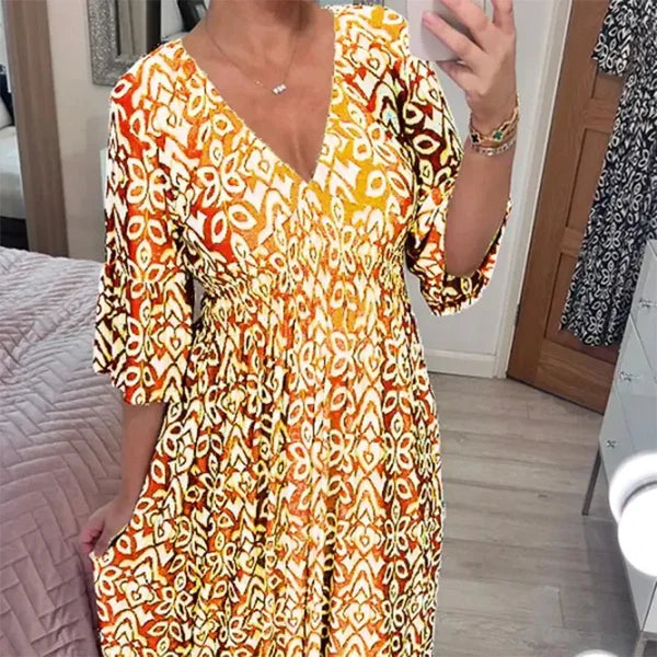 Maribel – Vestido largo vintage elegante, cómodo y favorecedor para mujeres