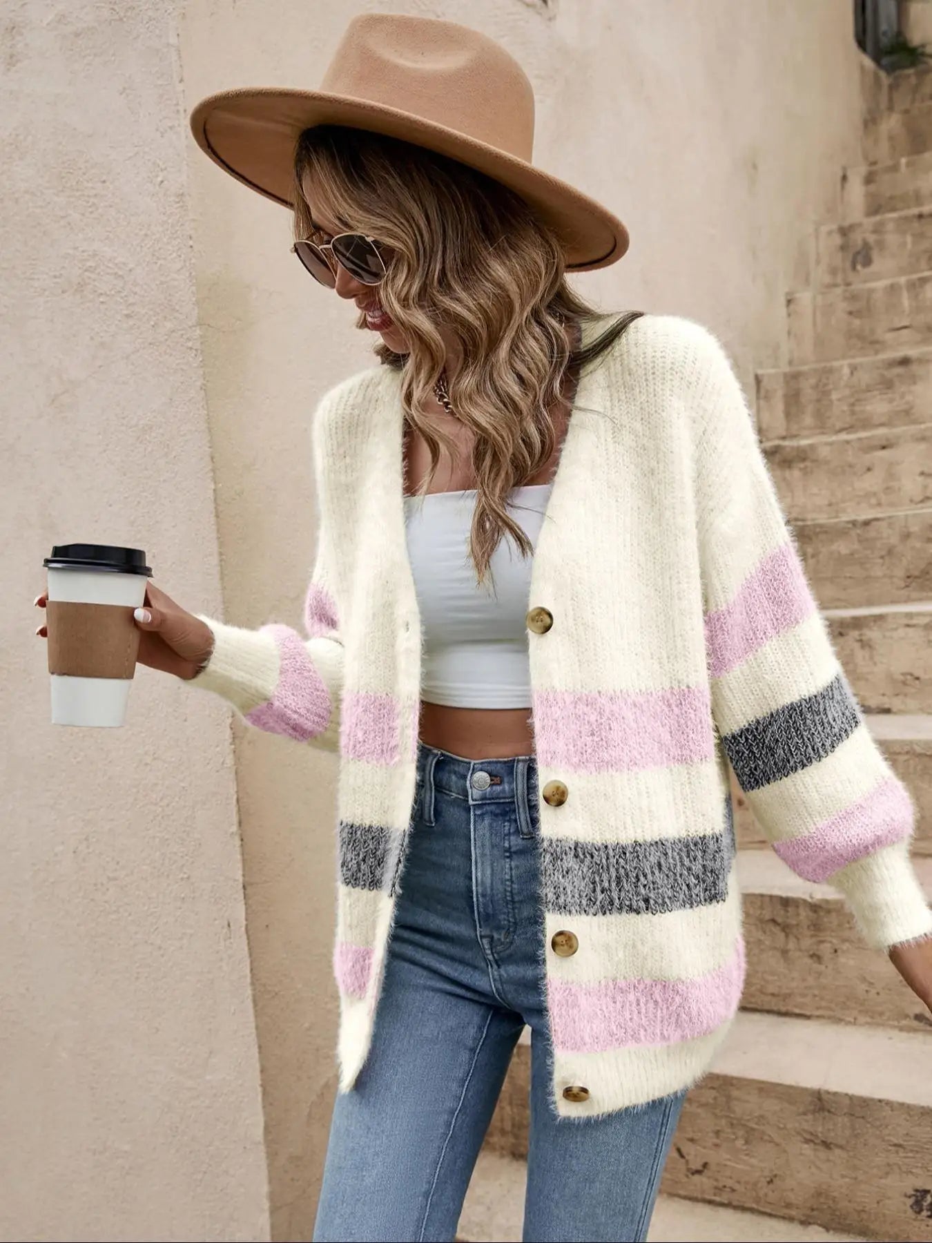 Estelle – Cárdigan de lana para mujer con mangas de farol