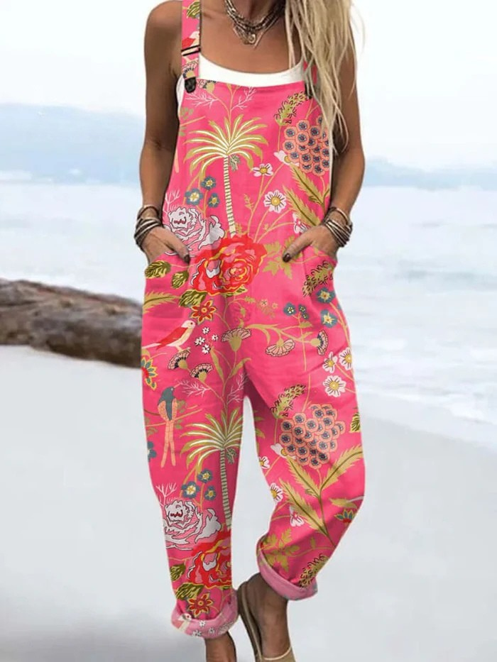 Mono de Pierna Ancha con Estampado Floral Vintage para Mujer