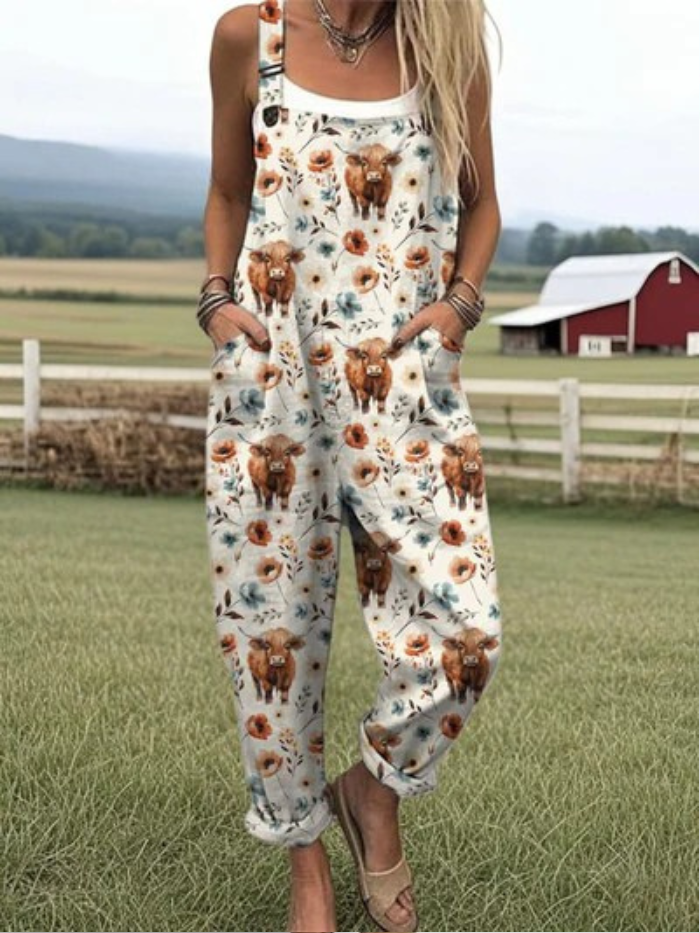 Mono de Pierna Ancha con Estampado de Vaca para Mujer