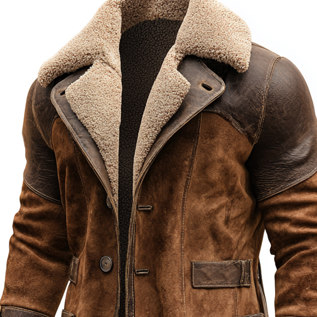 Elegante Abrigo Vintage de Cuero Marrón con Forro de Shearling
