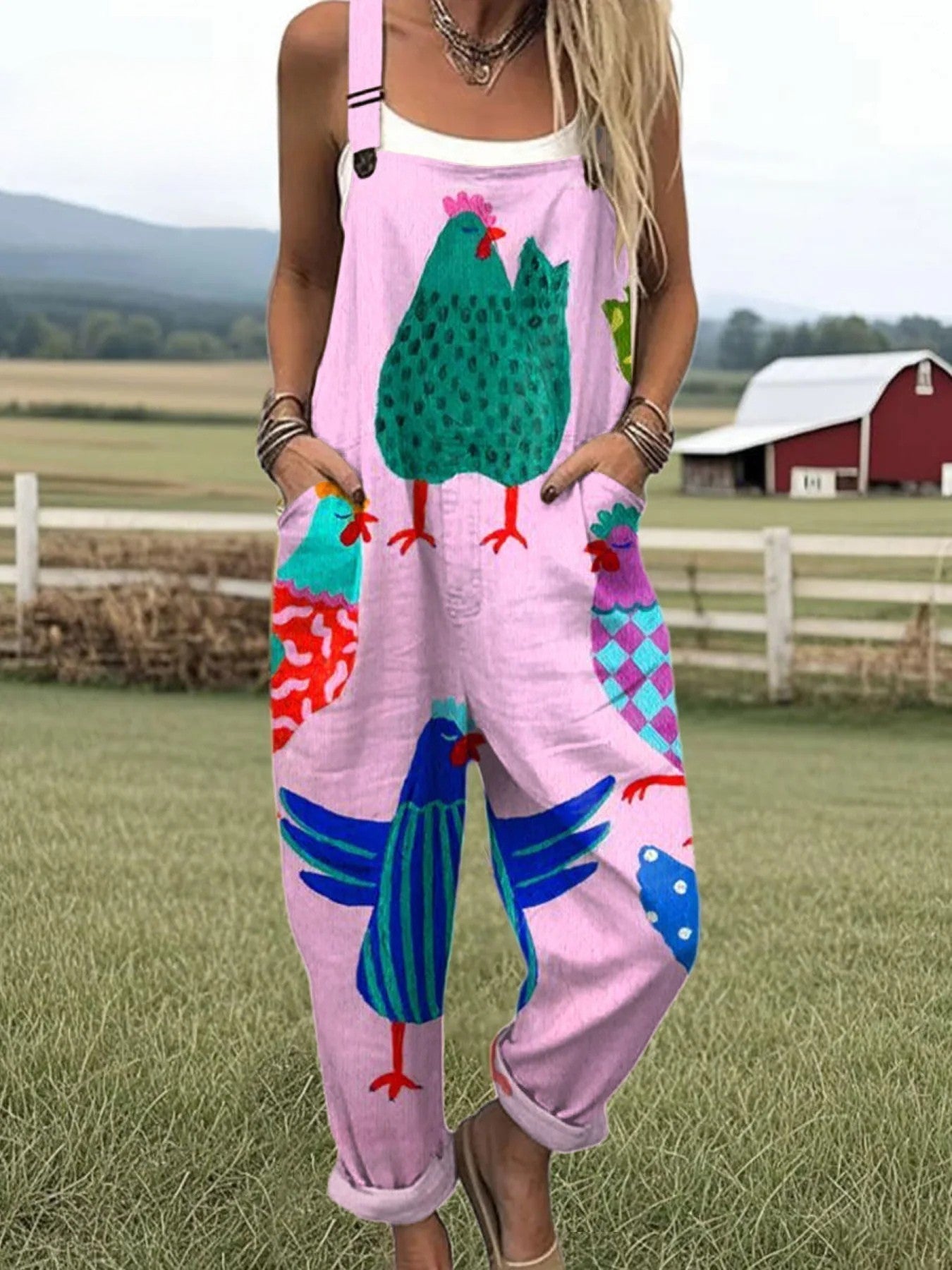 Pantalones de Jardín con Divertidos Pollos y Aves