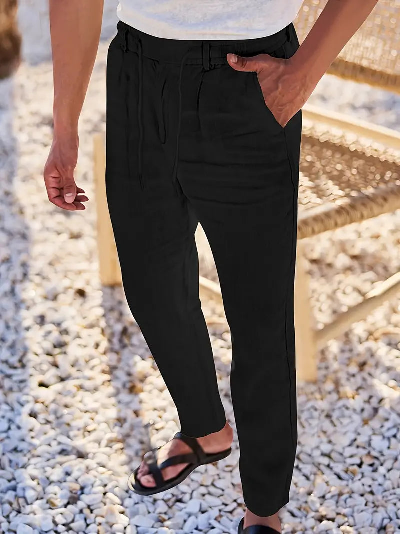 NICHOLS | PANTALONES LARGOS DE LINO CON CORDÓN