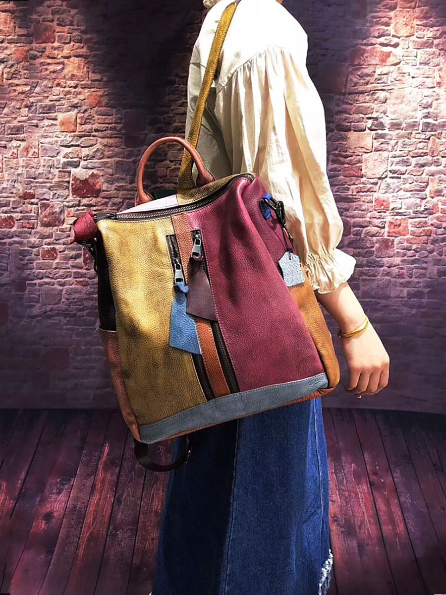 Gabriela | Mochila de Cuero Multicolor con Cremallera