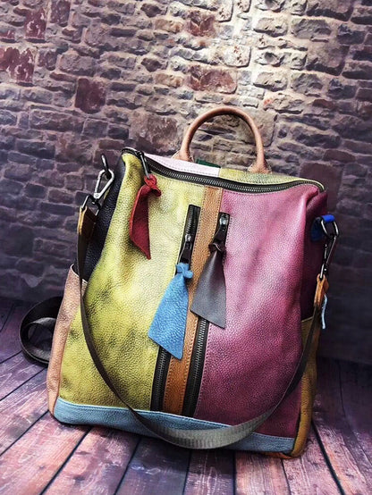Gabriela | Mochila de Cuero Multicolor con Cremallera