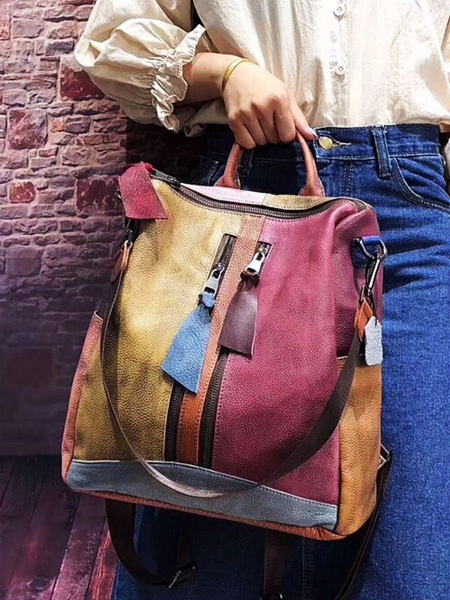 Gabriela | Mochila de Cuero Multicolor con Cremallera
