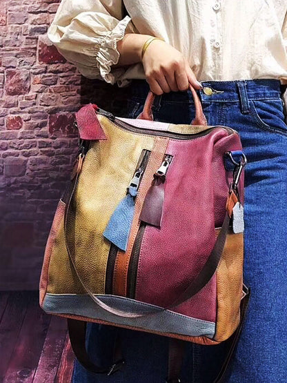 Gabriela | Mochila de Cuero Multicolor con Cremallera