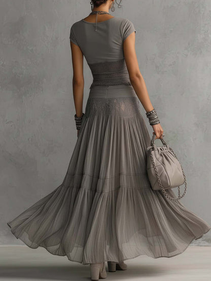 Sonya | conjunto encaje top gris plisado