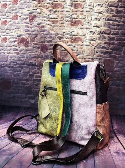 Gabriela | Mochila de Cuero Multicolor con Cremallera