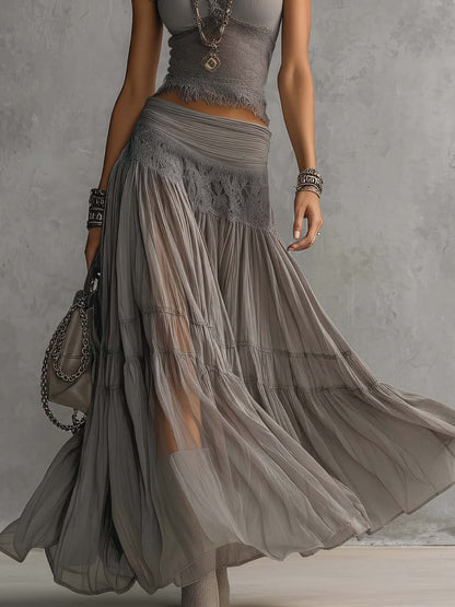 Sonya | conjunto encaje top gris plisado