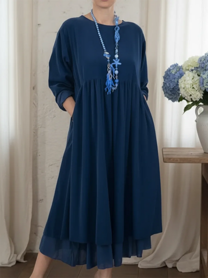 Lucía – Vestido Midi de Doble Capa con Corte Suelto