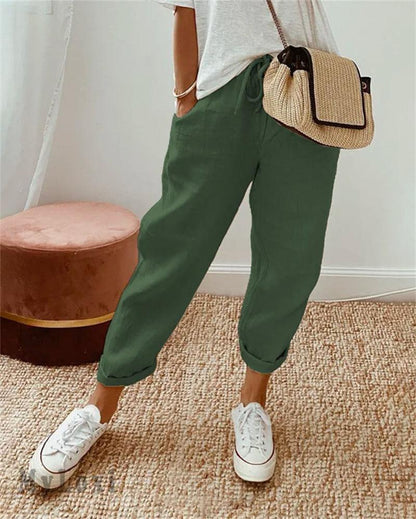 Pantalones de algodón y lino casuales para damas