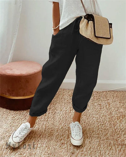 Pantalones de algodón y lino casuales para damas