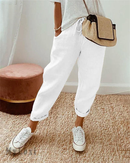 Pantalones de algodón y lino casuales para damas
