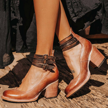 Zapatos de Tacón Grueso con Múltiples Tiras