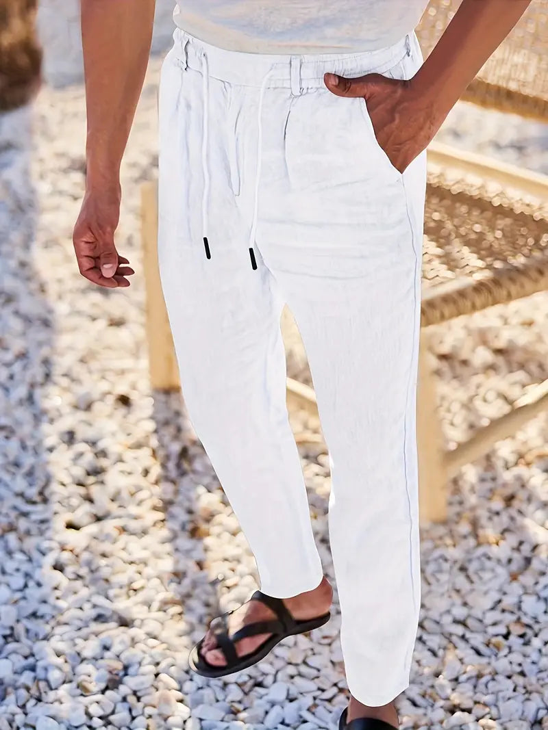 NICHOLS | PANTALONES LARGOS DE LINO CON CORDÓN