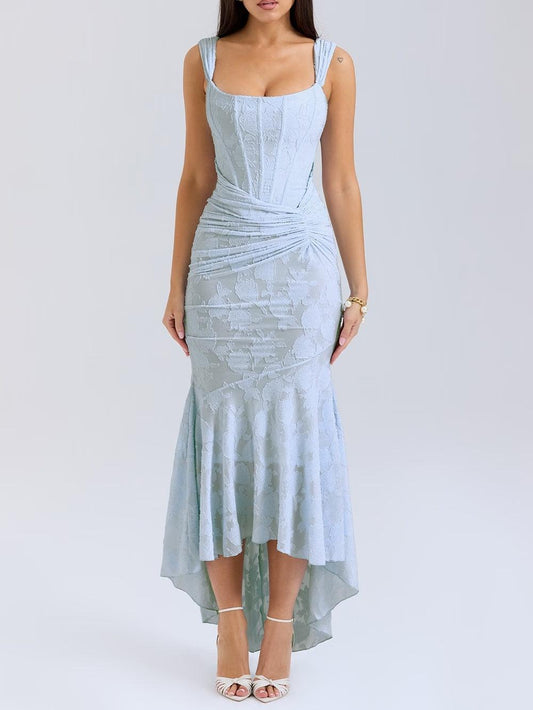 Maxi vestido floral en azul campanilla