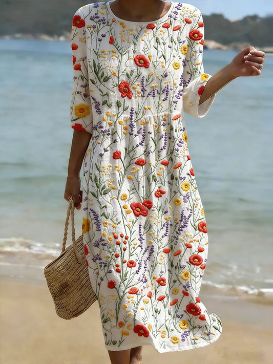 Christina | Vestido largo de cuello redondo con estampado floral