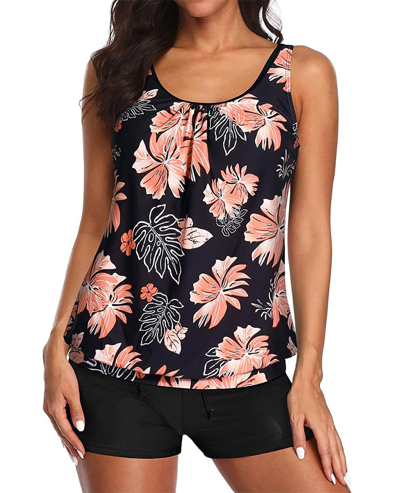 Conjunto de Tankini Ajustado con Boxer Estampado