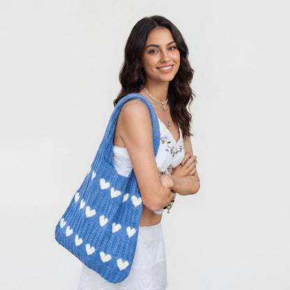 Bolso Tote de Crochet con Patrón de Corazones