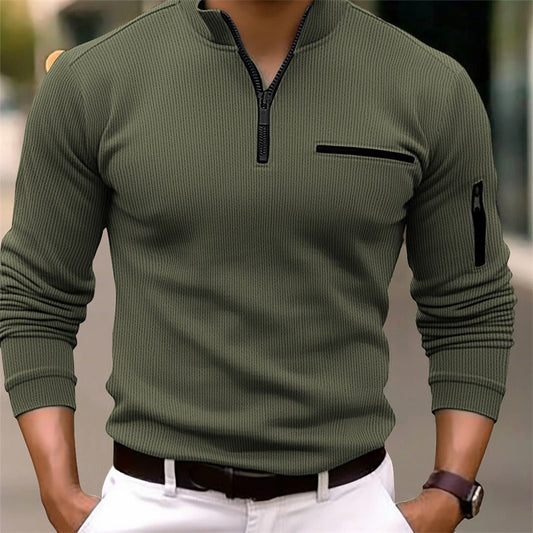 Camiseta de manga larga para hombre con cremallera – Moderna, masculina y elegante