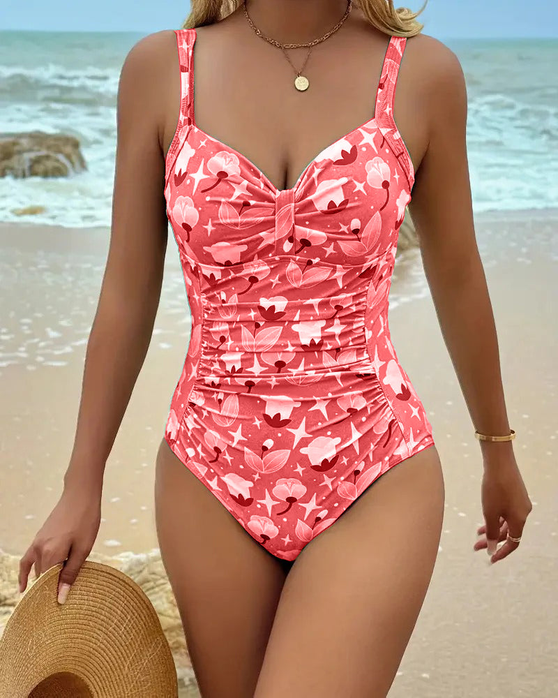 Elegante Traje de Baño de Una Pieza con Tirantes Estampados