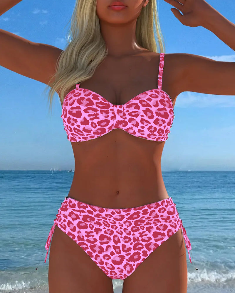 Conjunto de Bañador de Dos Piezas con Lazo y Estampado de Leopardo