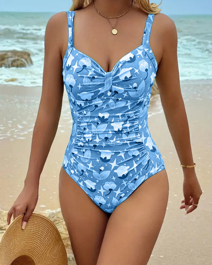 Elegante Traje de Baño de Una Pieza con Tirantes Estampados