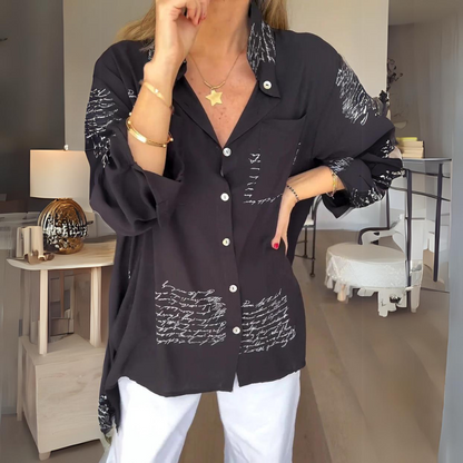 Zoey Camisa de Botones con Estampado Manuscrito