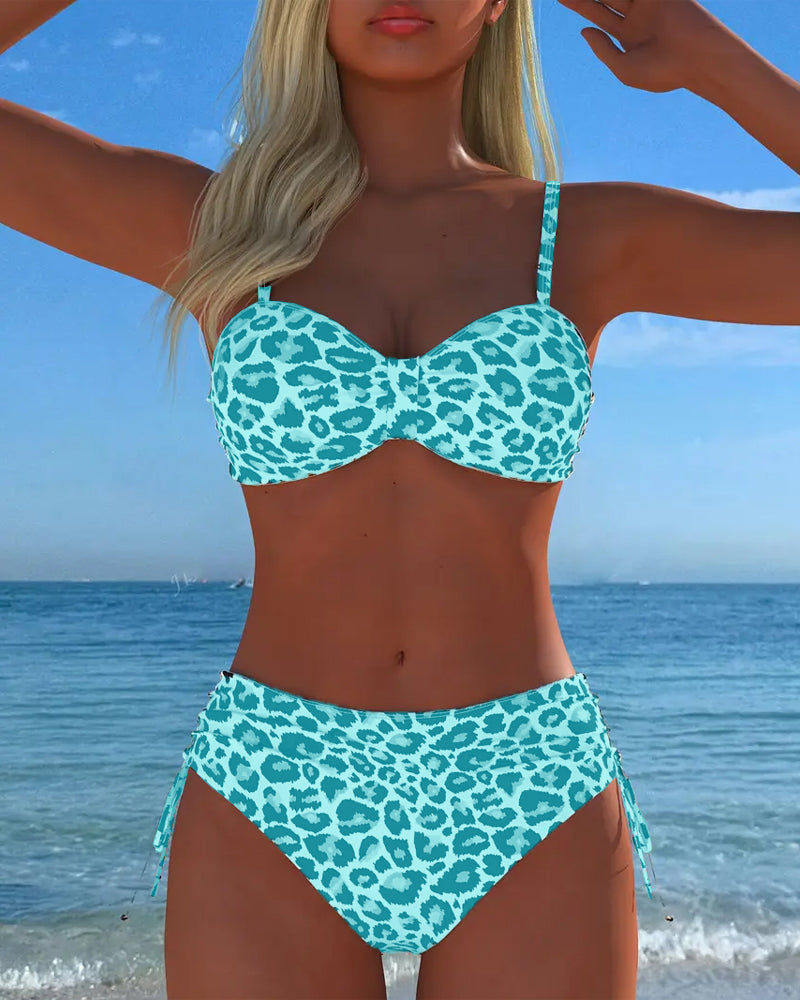 Conjunto de Bañador de Dos Piezas con Lazo y Estampado de Leopardo