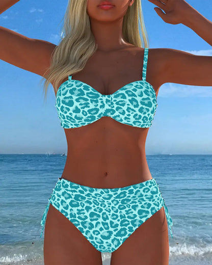 Conjunto de Bañador de Dos Piezas con Lazo y Estampado de Leopardo