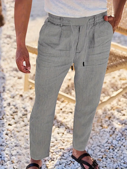 NICHOLS | PANTALONES LARGOS DE LINO CON CORDÓN