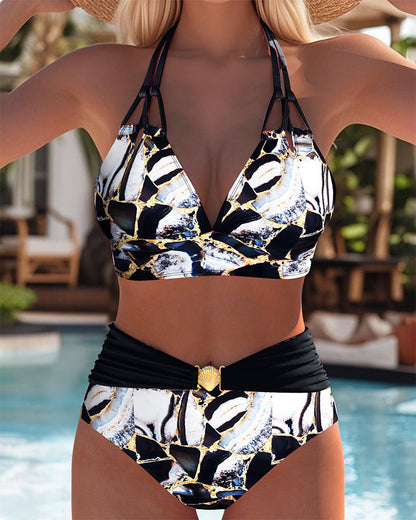 Bikini Retro de Dos Piezas con Estampado