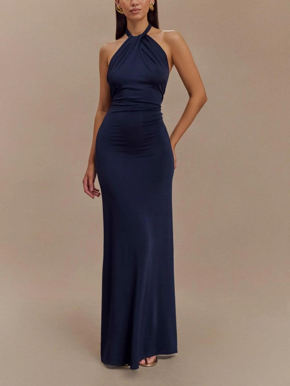 Vestido Maxi Halter Slinky en Azul Marino