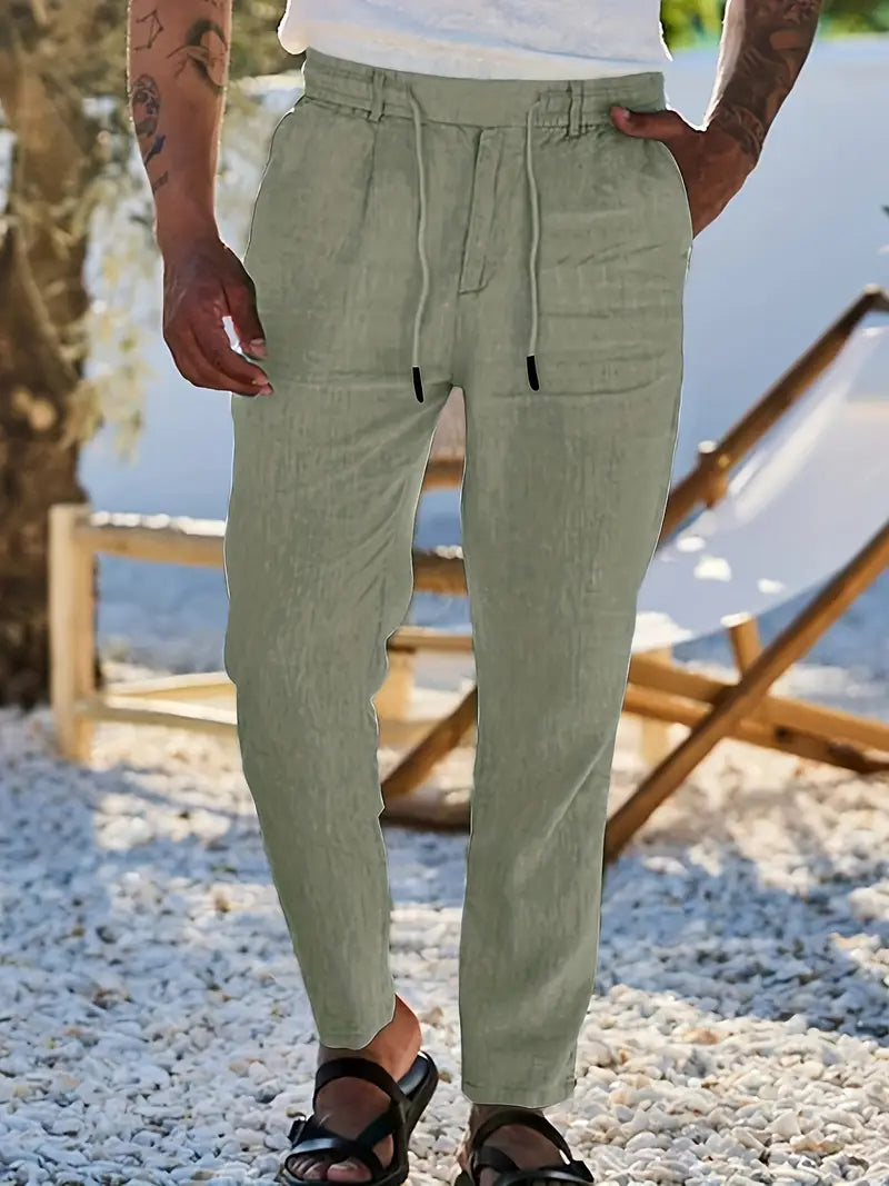 NICHOLS | PANTALONES LARGOS DE LINO CON CORDÓN