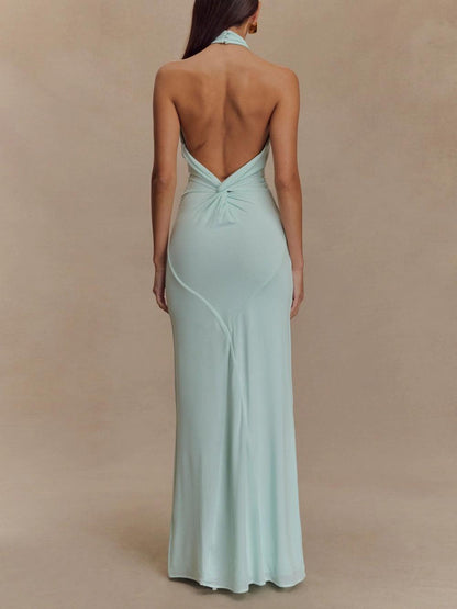 Vestido Maxi Halter Slinky - Color Laguna