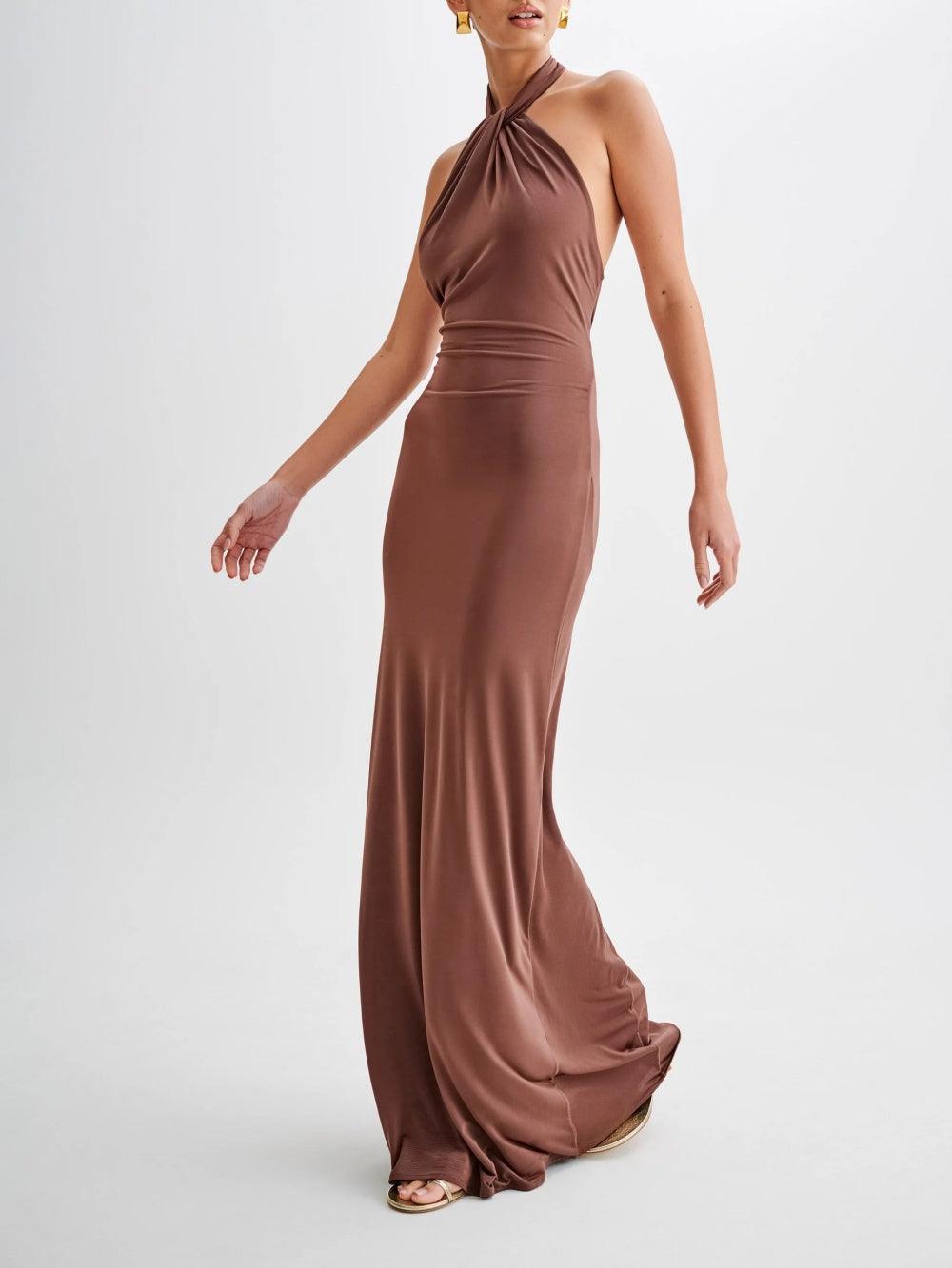 Vestido Maxi Halter Slinky en Marrón