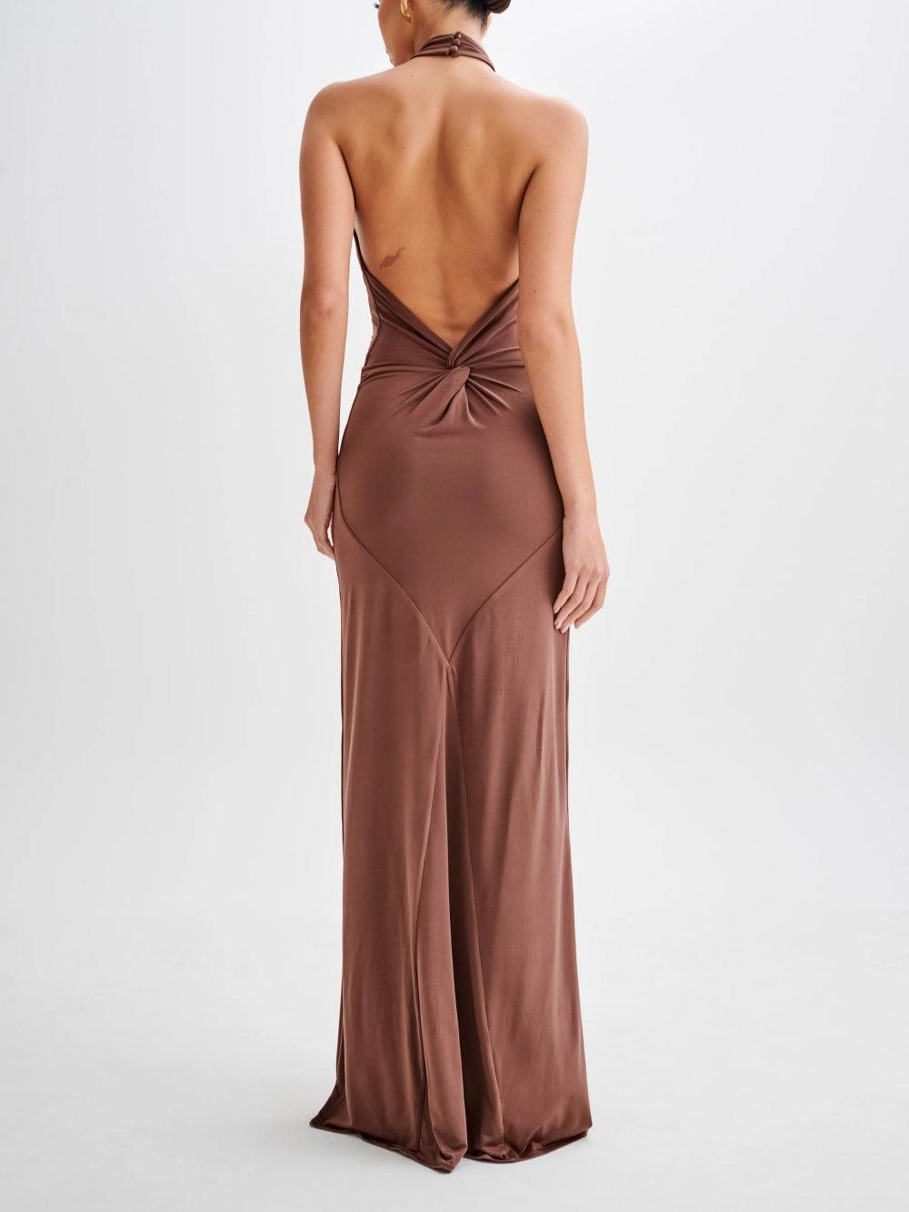 Vestido Maxi Halter Slinky en Marrón