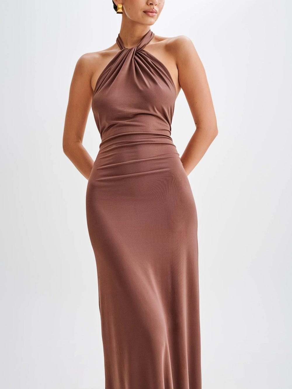 Vestido Maxi Halter Slinky en Marrón