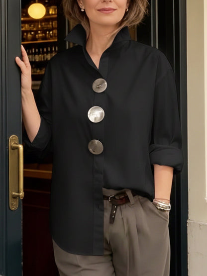 Blusa de Lino de Algodón con Cuello Elegante y Botones de Metal