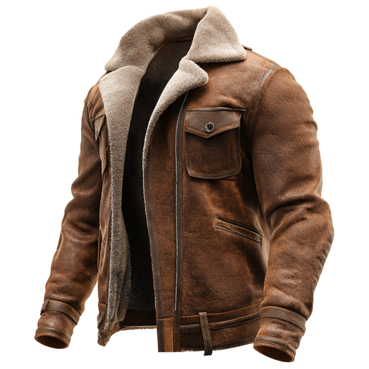 Chaqueta Vintage de Cuero Marrón con Forro de Piel Sintética