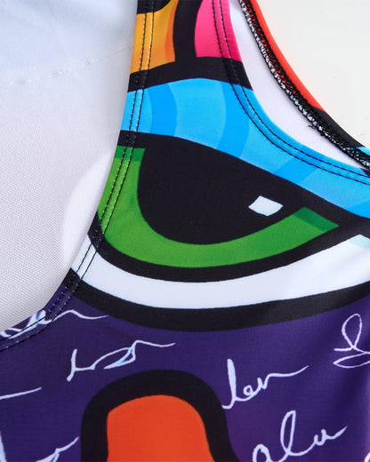 Elegante Maillot de Baño Sin Mangas Estampado de Una Pieza