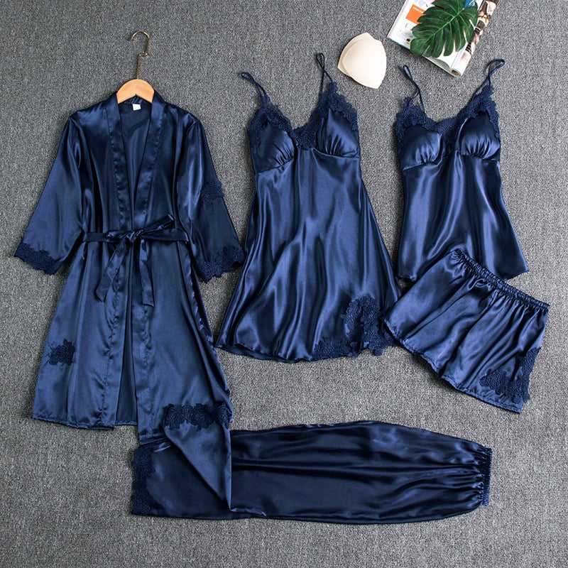 Aurora – Conjunto de Pijama de Satén 5 Piezas para Mujer