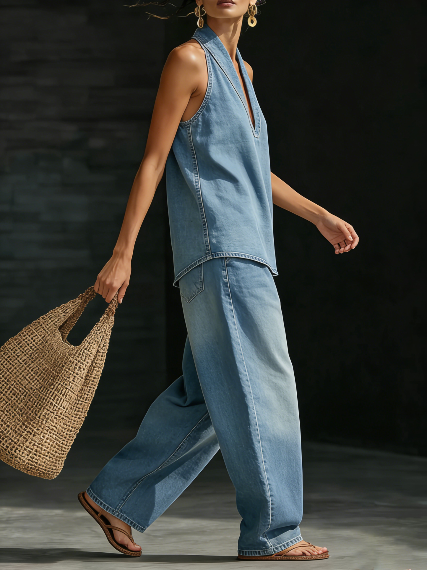 Conjunto de Denim Minimalista y Acogedor de Dos Piezas
