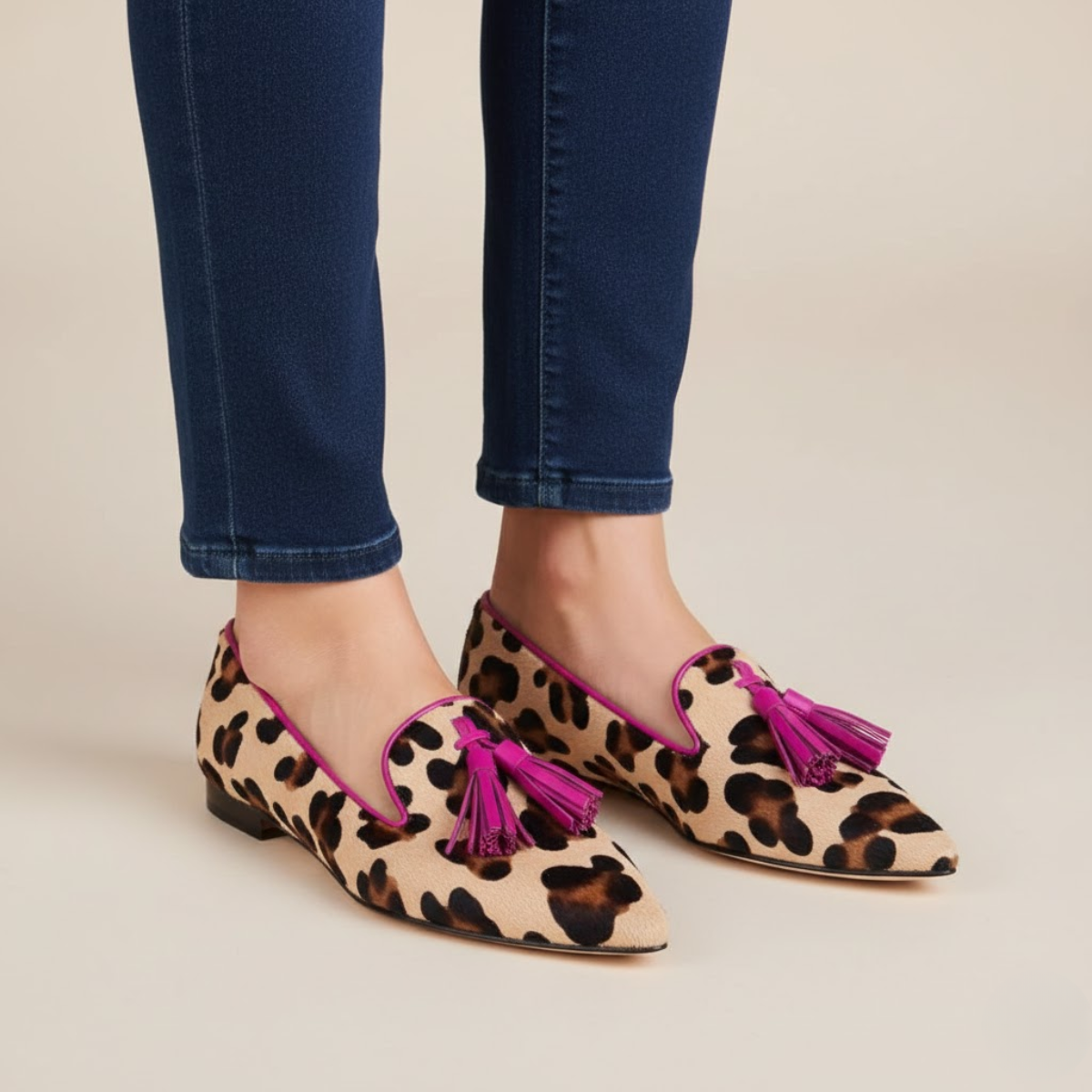 Mocasines de Mujer en Estampado Leopardo Rosa