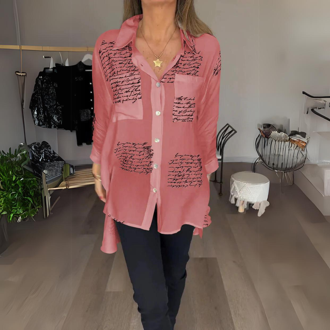 Zoey Camisa de Botones con Estampado Manuscrito