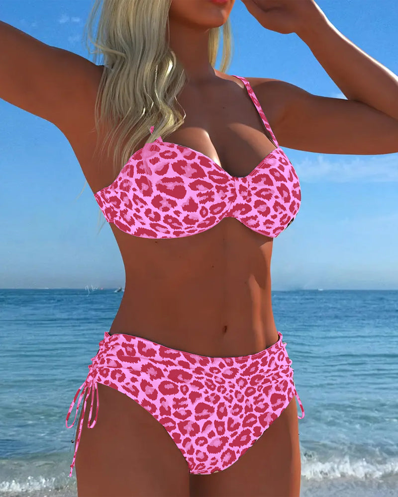 Conjunto de Bañador de Dos Piezas con Lazo y Estampado de Leopardo